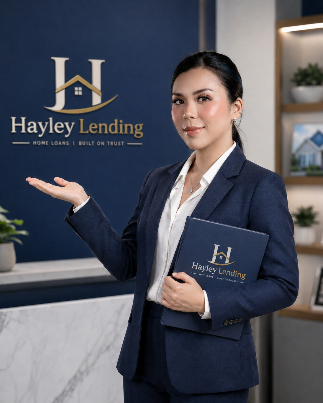 Hayley Lending mortgage professional holding a folder